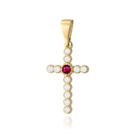 Krzyż K008 Rubin 0,15ct żółte złoto