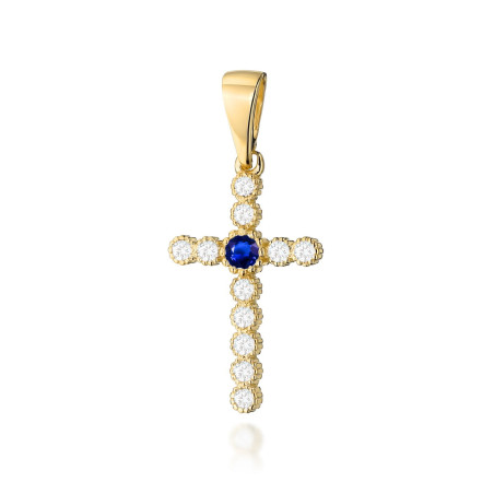 Krzyż K008 Szafir 0,15ct żółte złoto