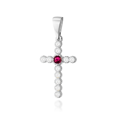 Krzyż K008 Rubin 0,15ct białe złoto