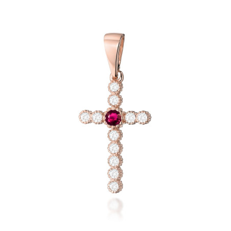 Krzyż K008 Rubin 0,15ct różowe złoto