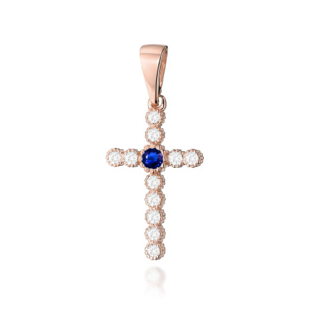 Krzyż K008 Szafir 0,15ct różowe złoto