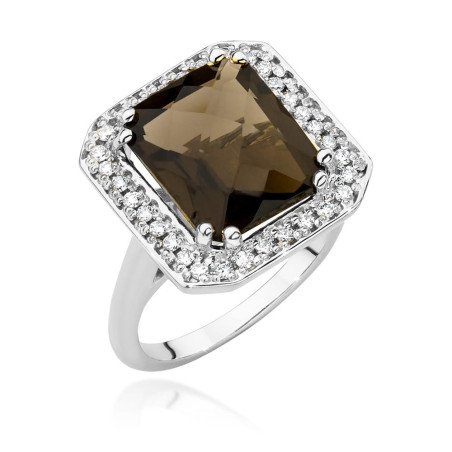 Pierścionek W481 Kwarc Dymny 4,00ct białe złoto