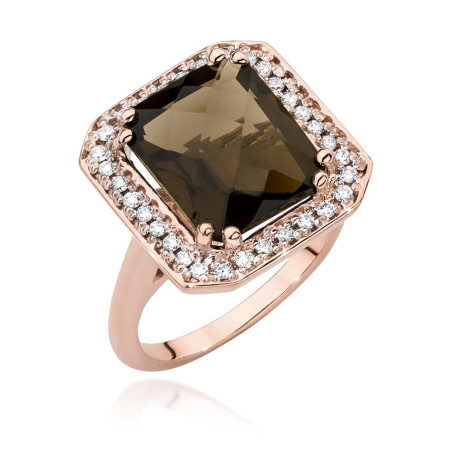 Pierścionek W481 Kwarc Dymny 4,00ct różowe złoto