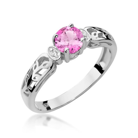 Pierścionek W014 Różowy Topaz 0,50ct białe złoto