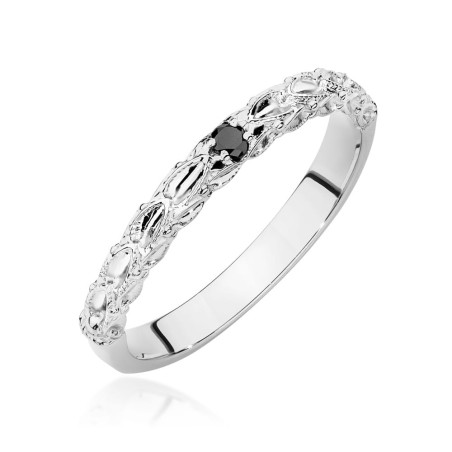 Pierścionek W0633 Czarny Diament 0,03ct białe złoto