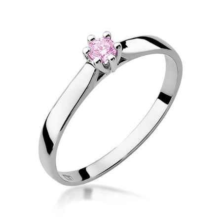 Pierścionek W222 Różowy Topaz 0,15ct białe złoto