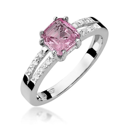 Pierścionek W079 Różowy Topaz 1,10ct białe złoto