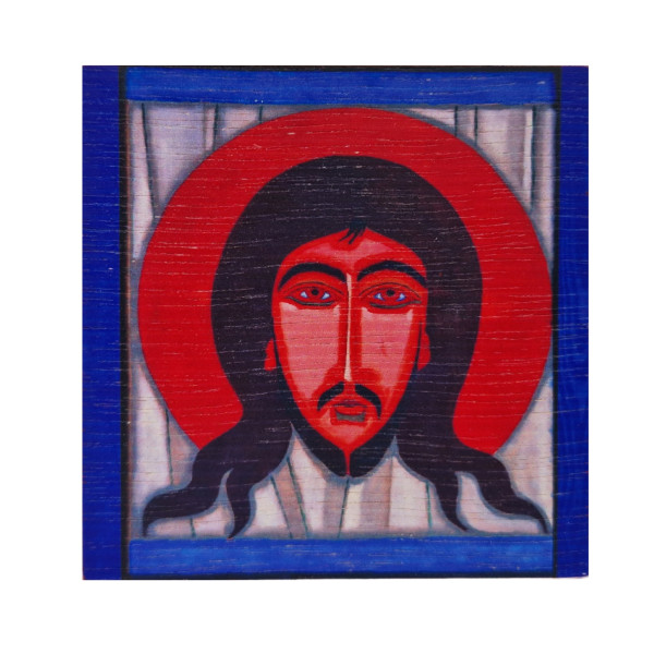 Ikona  "Mandylion - Oblicze Chrystusa" 9 x 9 cm (czerwony tył)