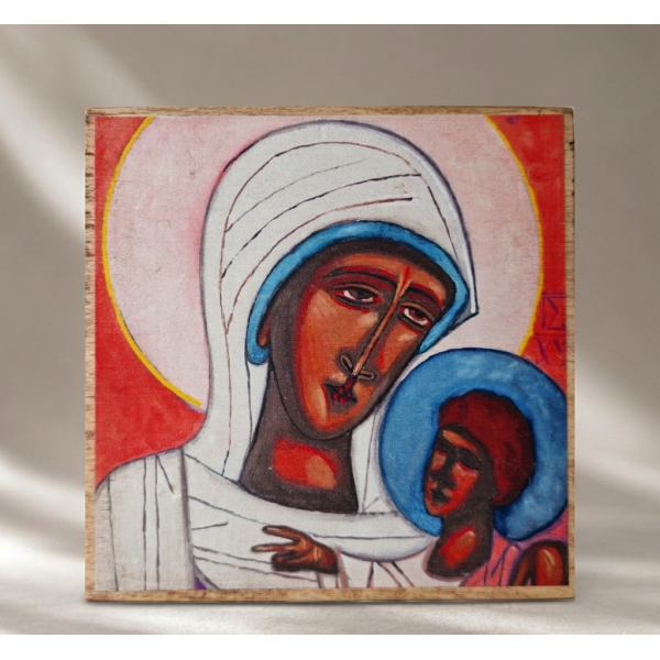 Ikona "Matka Boża z Dzieciątkiem" 10 x 10 cm (na drewnie bukowym)