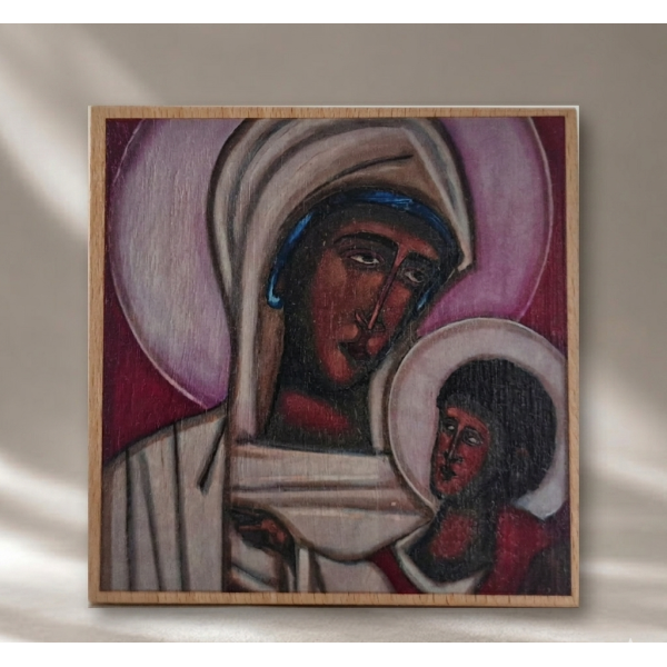 Jerzy Nowosielski – "Matka Boża z Dzieciątkiem" 10 x 10 cm (na drewnie bukowym)