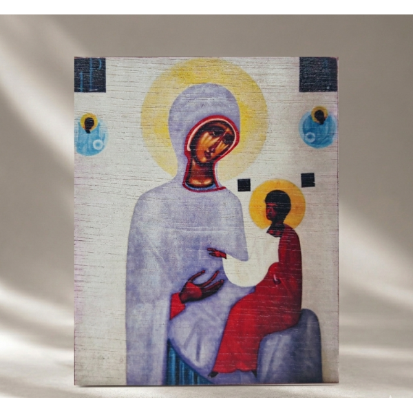 Ikona "Matka Boża z Dzieciątkiem" 8,8 x 11 cm (bordowy tył)