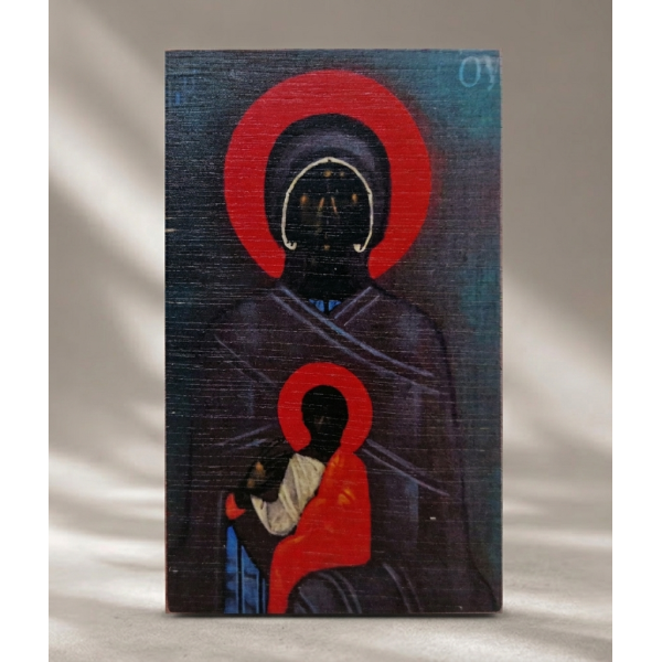 Ikona "Matka Boża z Dzieciątkiem" 7,7 x 12,8 cm (czerwony tył)