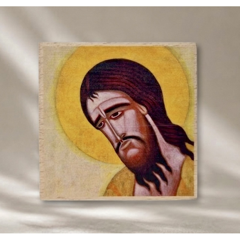 Ikona "Jan Chrzciciel" (detal) 10 x 10 cm (na drewnie bukowym)