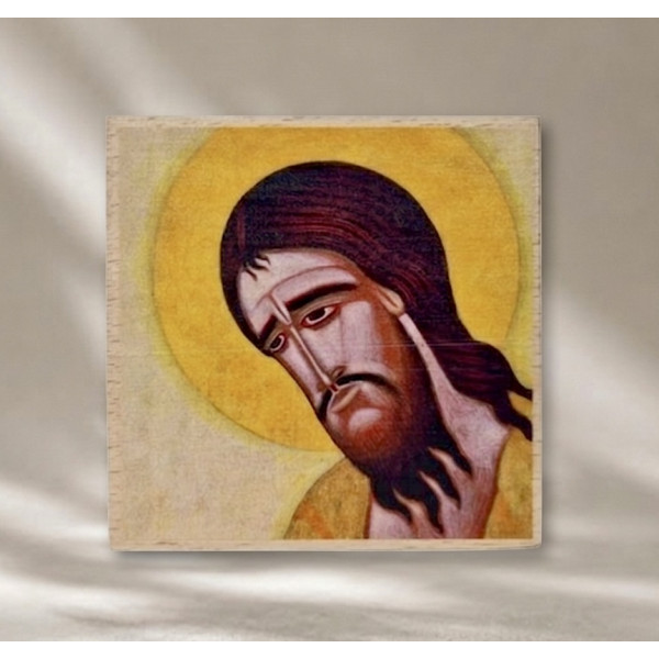 Ikona "Jan Chrzciciel" (detal) 10 x 10 cm (na drewnie bukowym)