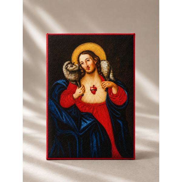 Obraz „Najświętsze Serce Pana Jezusa" z Milejczyc na płótnie 18 x 12 cm