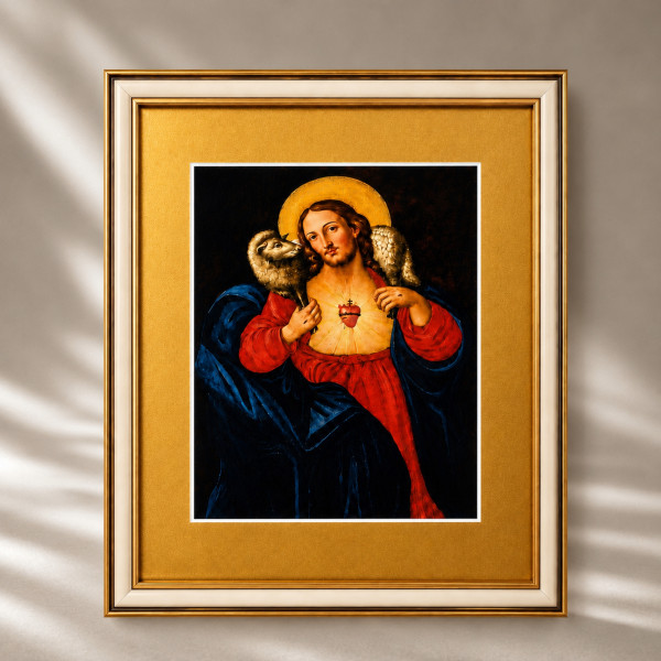 Obraz „Najświętsze Serce Pana Jezusa" z Milejczyc Passe-partout 21 x 30 cm z ramą