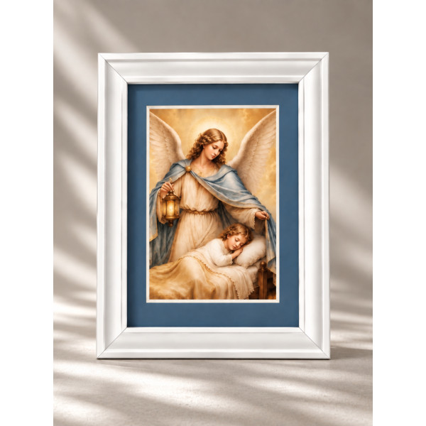Obraz „Anioł Stróż" – obraz w eleganckiej ramie z passe-partout 15 × 20 cm