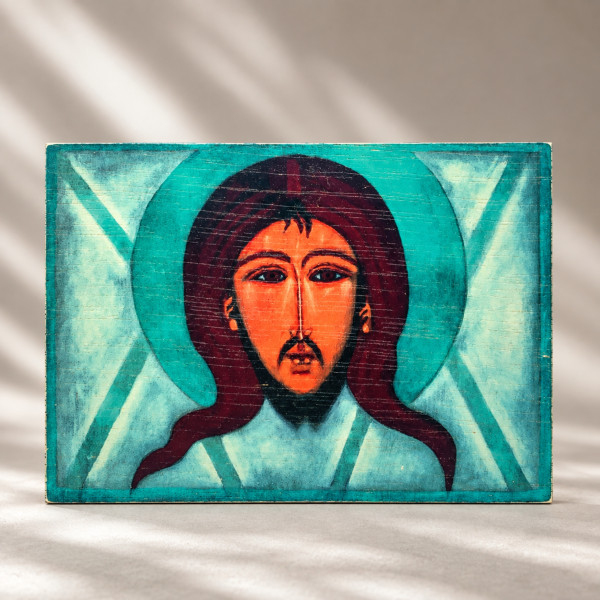 Ikona  "Mandylion - Oblicze Chrystusa"12,5 x 9 cm (zielony tył)