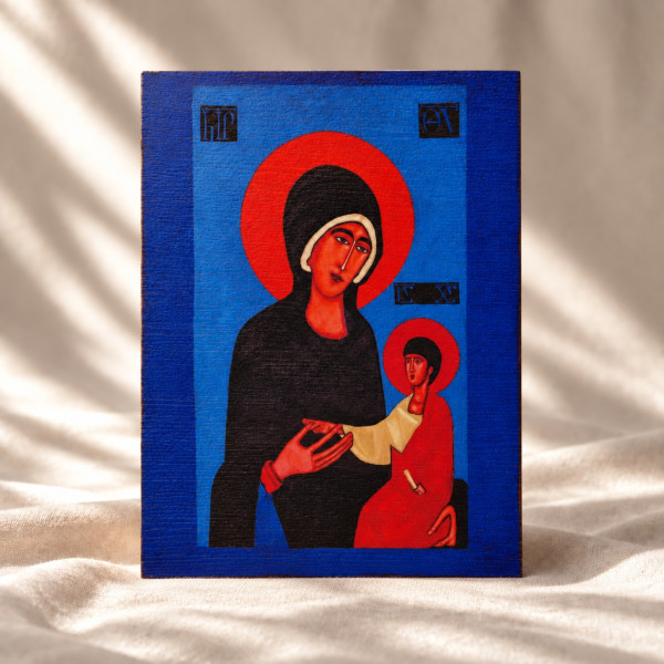 Ikona "Matka Boża z Dzieciątkiem" 8,8 x 11cm (czerwony tył)