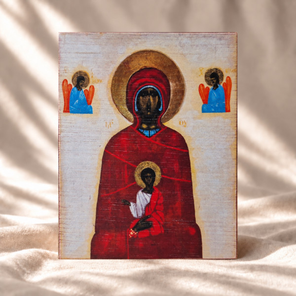 Ikona "Bogurodzica z dzieciątkiem" 8,7 x 11 cm (bordowy tył)