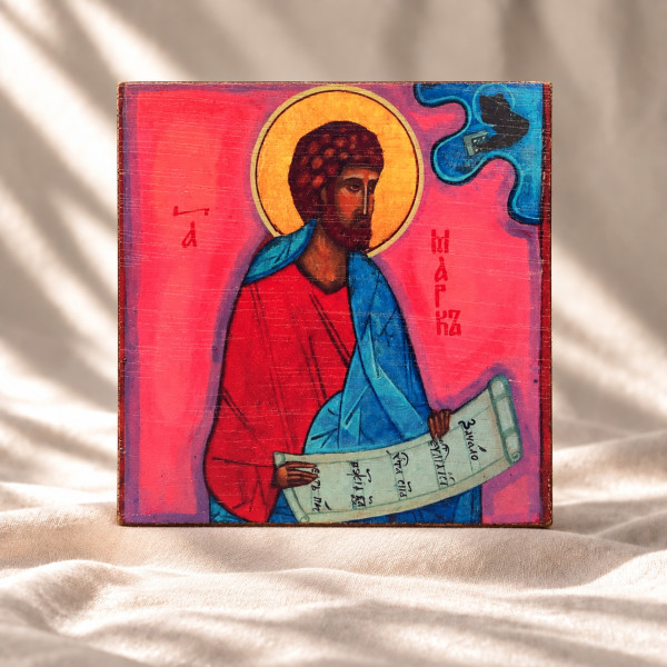 Ikona "Święty Marek"  9 x 9 cm (błękitny tył)