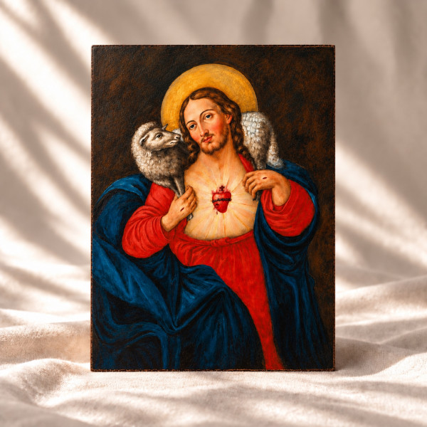 Obraz „Najświętsze Serce Pana Jezusa" z Milejczyc czerwone wykończenie 12 x 9 cm