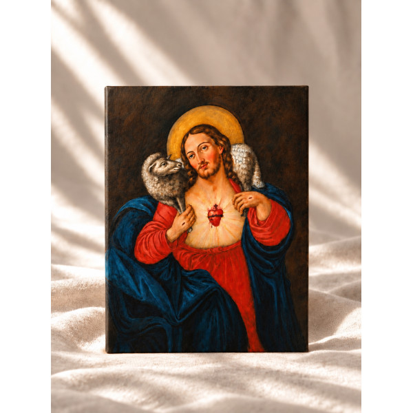 Obraz „Najświętsze Serce Pana Jezusa" z Milejczyc na płótnie lnianym 30 x 21 cm