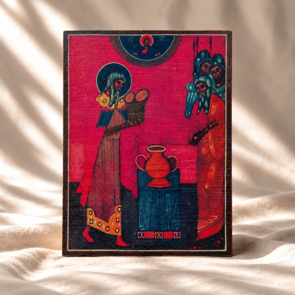 Ikona "Spotkanie Melchizedeka z Abrahamem" 9 x 11cm (czarny tył)