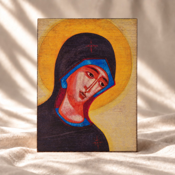 Ikona "Bogurodzica" ( Detal ) 15 x 18 cm (niebieski tył)