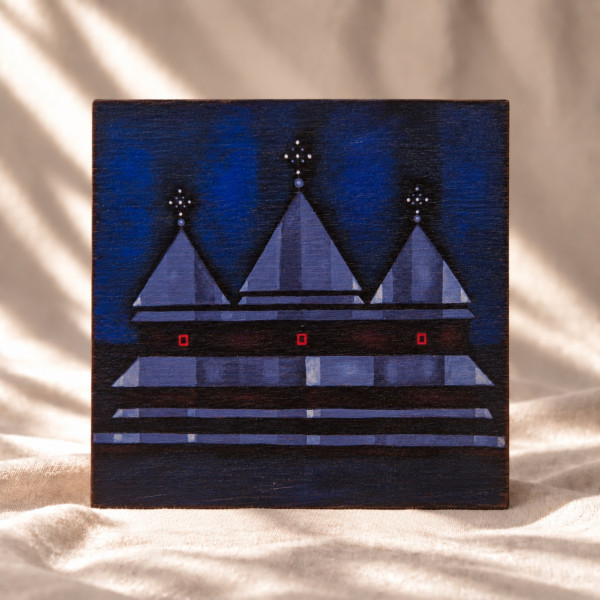 "Cerkiew w górach" 15 x 18 cm (niebieski tył)