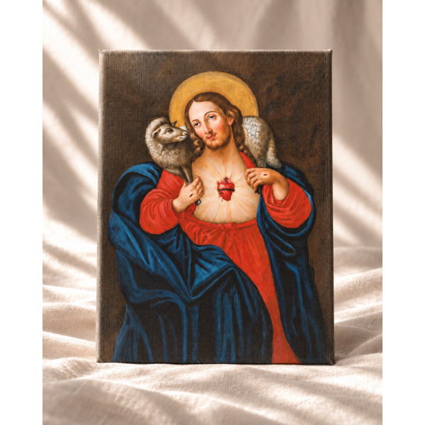 Najświętsze Serce Pana Jezusa Dobrego Pasterza z Milejczyc – obraz na płótnie lnianym 30 × 21 cm