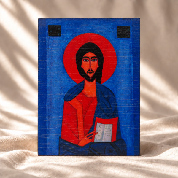 Jerzy Nowosielski – Chrystus Pantokrator 11,6 × 9 cm – ikona na sklejce