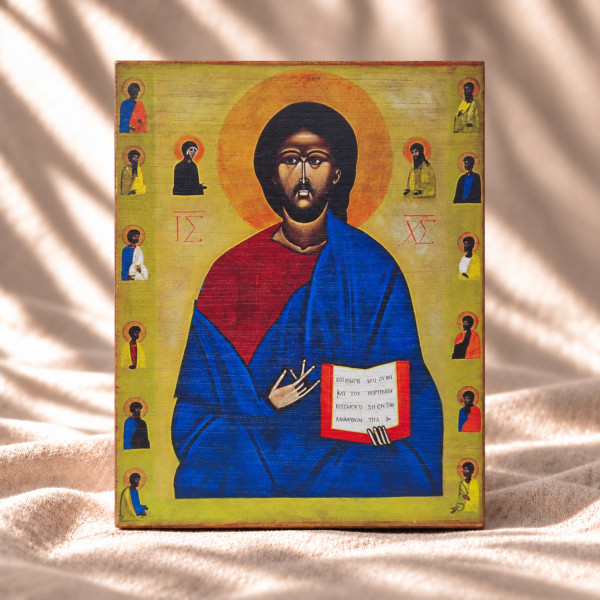 Jerzy Nowosielski – Chrystus Pantokrator 14,8 × 17,7 cm – ikona na sklejce