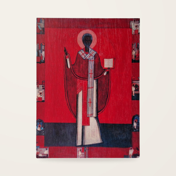 Jerzy Nowosielski – Święty Mikołaj 14,8 × 20 cm na sklejce (niebieski tył)