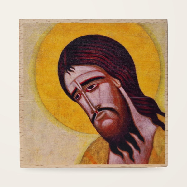 Jerzy Nowosielski – Jan Chrzciciel – detal 10 × 10 cm na drewnie bukowym