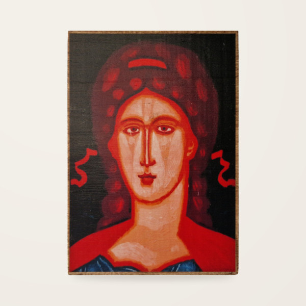 Jerzy Nowosielski – Archanioł Michał 15 × 21 cm na drewnie bukowym – wosk palisander
