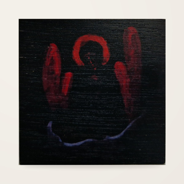 Jerzy Nowosielski – Anioł – detal z „Zaśnięcia Bogurodzicy” 9 × 9 cm na sklejce (czarny tył)