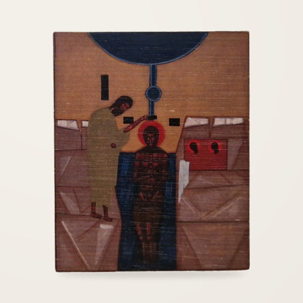 Jerzy Nowosielski – Chrzest Jezusa w Jordanie 11 × 9 cm na sklejce (złoty tył)