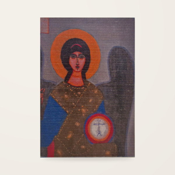 Jerzy Nowosielski – Archanioł Michał 8,7 × 12,7 cm na sklejce (niebieski tył)