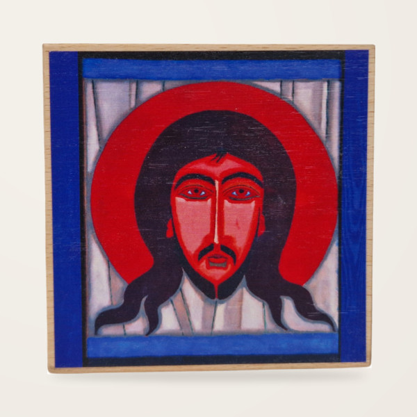 Jerzy Nowosielski – Mandylion – Oblicze Chrystusa 10 × 10 cm na drewnie bukowym