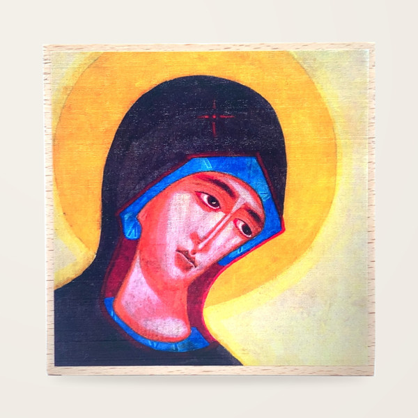 Jerzy Nowosielski – Bogurodzica – detal 10 × 10 cm na drewnie bukowym