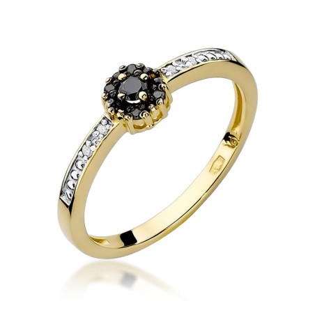 Pierścionek W091 Czarny Diament 0,02ct żółte złoto