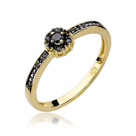 Pierścionek W091 Czarny Diament 0,02ct żółte złoto